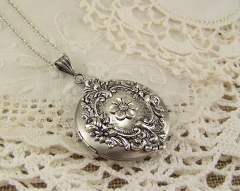 Silver Locket, Floral Locket, Flower Locket, Rose Designed Locket, Victorian Locket, Keepsake Locket, Daisy Locket, Forget me not Locket