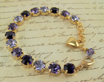 Tanzanite Bracelet, 8mm Tennis Bracelet, Lavender Crystal Bracelet, Tanzanite Velvet Crystal, February Birthstone, Austrian Crystal Bracelet