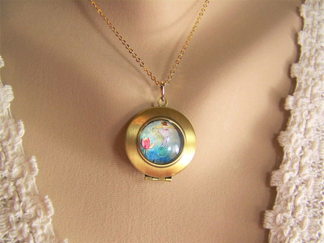 Ballerina Locket, Fairy Locket, Fairy Garden Locket, Girl on a Bubble