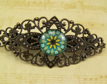 Hair Barrette, Filigree Hair Barrette, Bronze Barrette, Medallion Barrette, Hair Clasp, French Hair Clip, Hair Accessory, Bronze Filigree