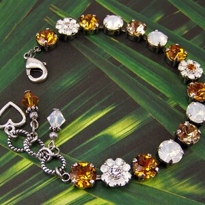 Gold Topaz Bracelet, Daisy Bracelet, Crystal Tennis Bracelet, White Opal Crystal Flowers, Austrian Crystal Bracelet, November Birthstone image 5