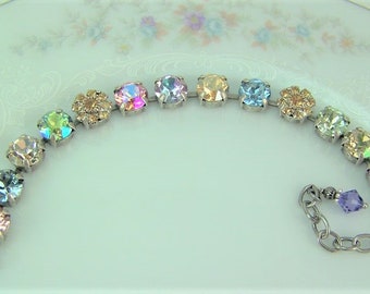 Rose Garden Bracelet, 8mm Tennis Bracelet, Chaton Bracelet, Colorful Crystal Bracelet, Crystal Flower Bracelet, Austrian Crystal Bracelet