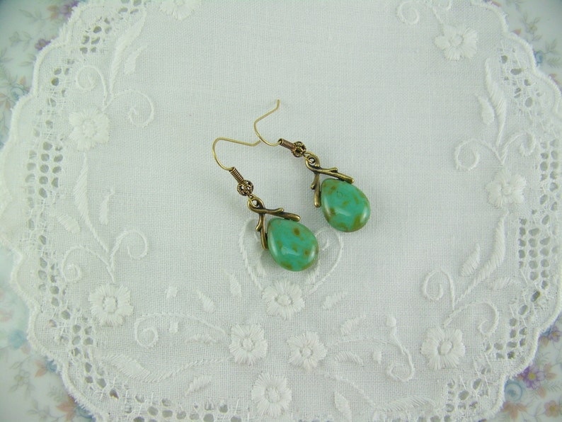 Czech Glass Teardrops Turquoise Green Czech Glass Earrings Turquoise Picasso Glass Picasso Earrings Picasso Glass Turquoise Earrings