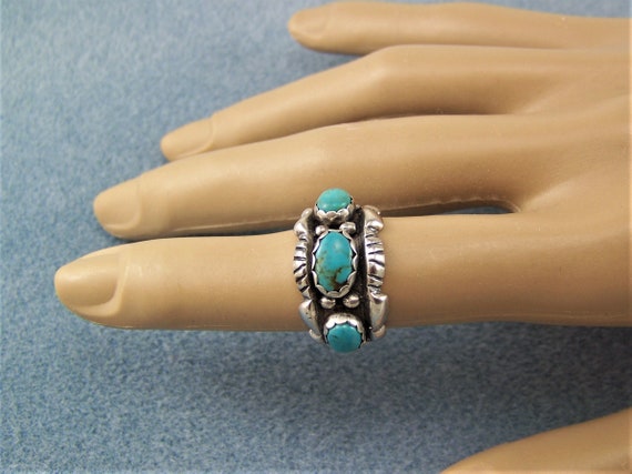Vintage Turquoise Ring, 925 Sterling Three Stone … - image 6