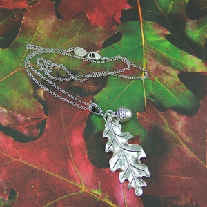 Oak Leaf Necklace, Acorn Necklace, Acorn and Oak Leaf Necklace, Silver Leaf Necklace, Silver Acorn Necklace, Good Luck Necklace, Acorn Leaf image 3