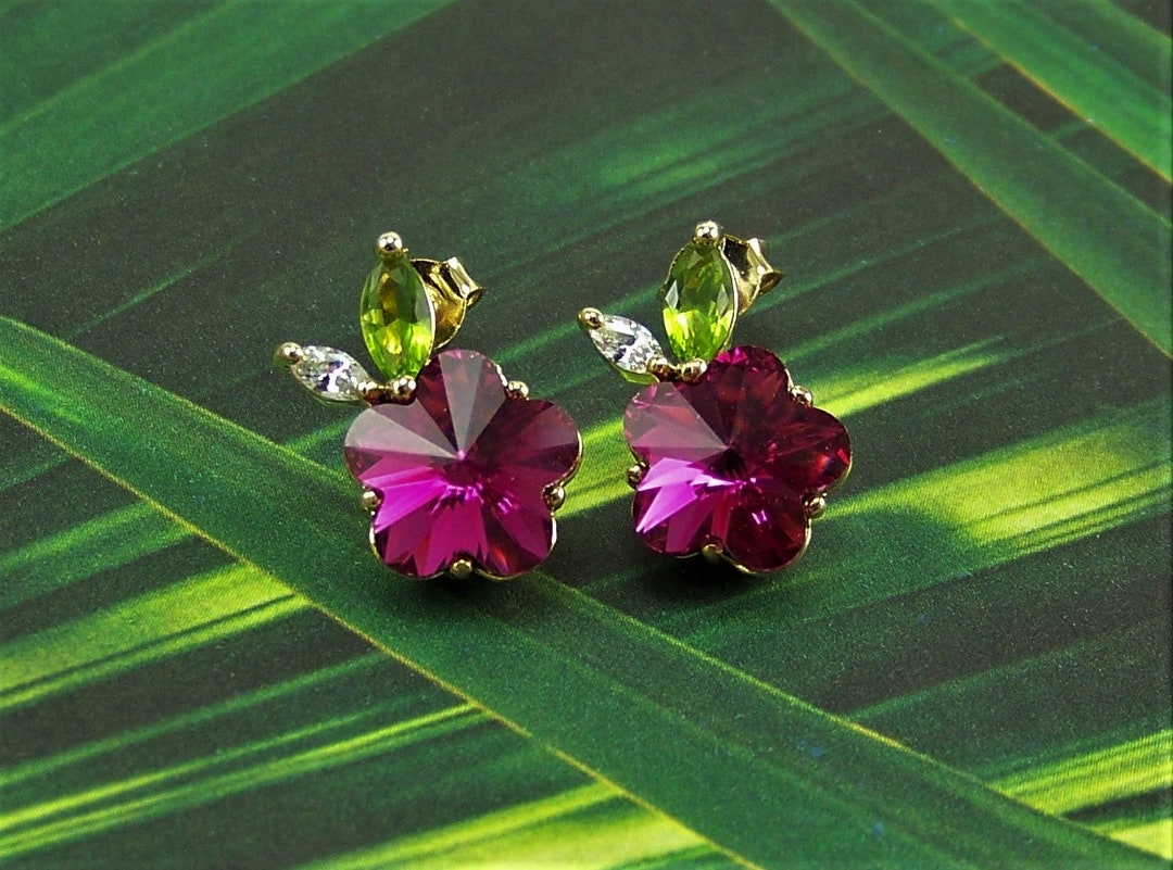 Flower Earrings Crystal Flower Earrings Crystal Flower Deep - Etsy