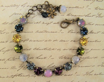 Multicolor Crystal Bracelet, Rainbow Moonstone Bracelet, 8mm Tennis Bracelet, Cup Chain Bracelet, Crystal Bracelet, Pink Fire Opal Bracelet