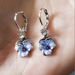 Pansy Earrings, Purple Pansies, Flower Earrings, Enameled Flower Earrings, Lavender Pansy Earrings, Pansy Drops, Cloisonne Pansy image 10