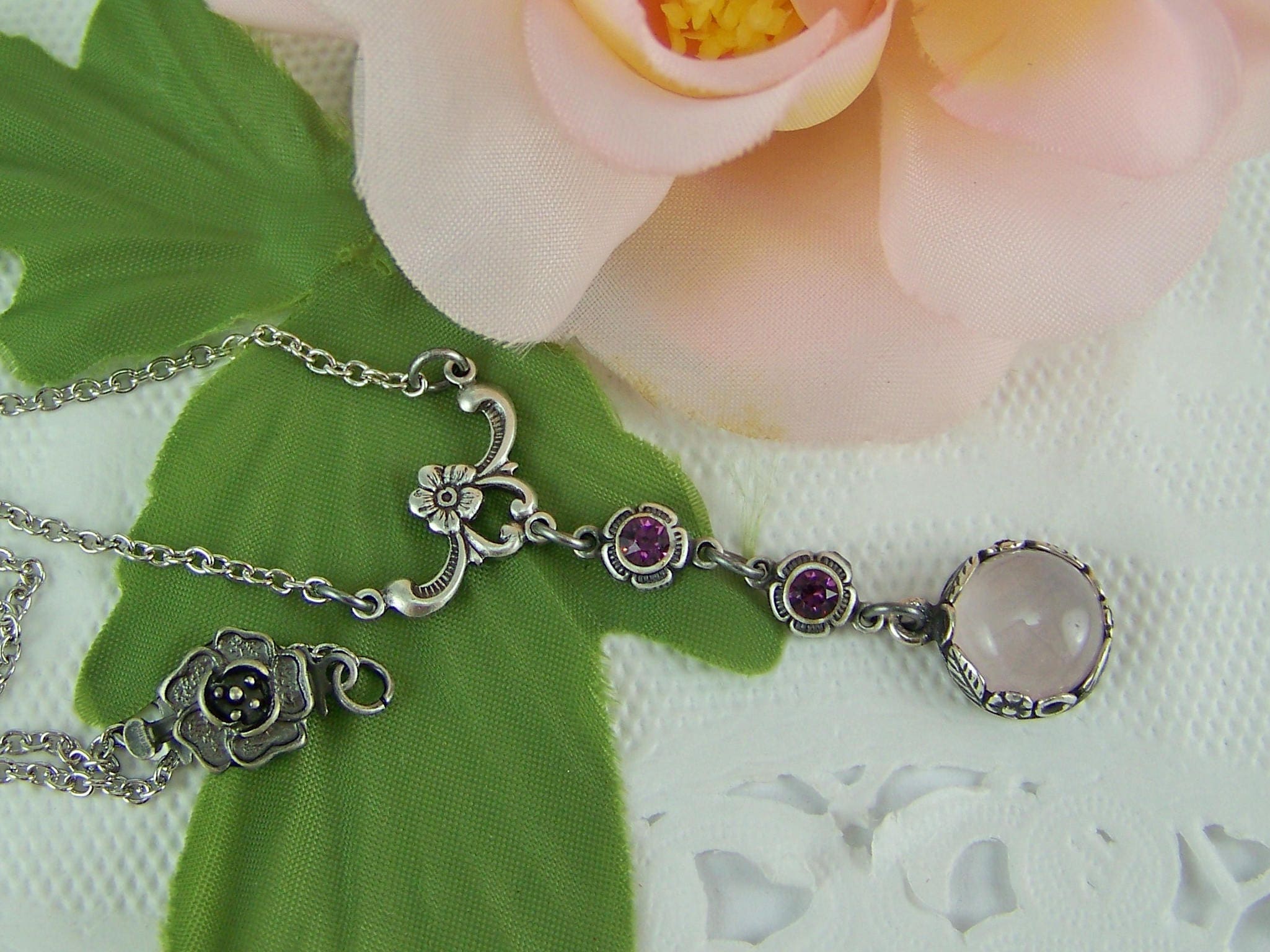 Pink Rose Quartz Pendant Necklace
