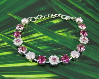 Pink Opal Crystal Bracelet, 8mm Tennis Bracelet, Cup Chain Bracelet, Chaton Bracelet, Rose Crystals, Pink Opal Bracelet, Pink Topaz Bracelet