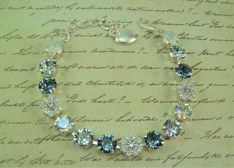 Denim Blue Crystal Bracelet, 8mm Tennis Bracelet, Flower Bracelet, Denim Crystal Bracelet, Crystal Opal Flowers, Austrian Crystal Bracelet image 4