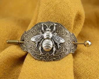 Honeybee Shawl Pin, Scarf Pin, Sweater Pin, Bronze bee Pin, Silver Bee, Bee Stick Pin, Bee Boutonniere, Hair Glide, Silver Honeybee, Bee Pin