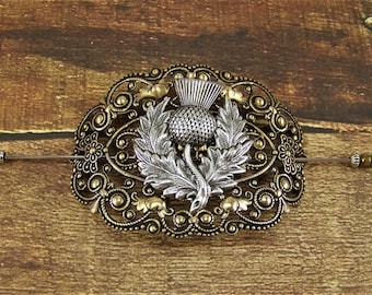 Thistle Pin, Filigree Thistle Pin, Silver Thistle, Bronze Thistle Pin, Scottish Pin, Shawl Pin, Sweater Pin, Boutonniere, Thistle Cartouche