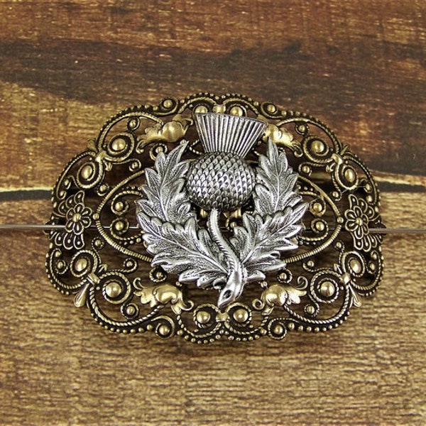 Thistle Pin, Filigree Thistle Pin, Silver Thistle, Bronze Thistle Pin, Scottish Pin, Shawl Pin, Sweater Pin, Boutonniere, Thistle Cartouche