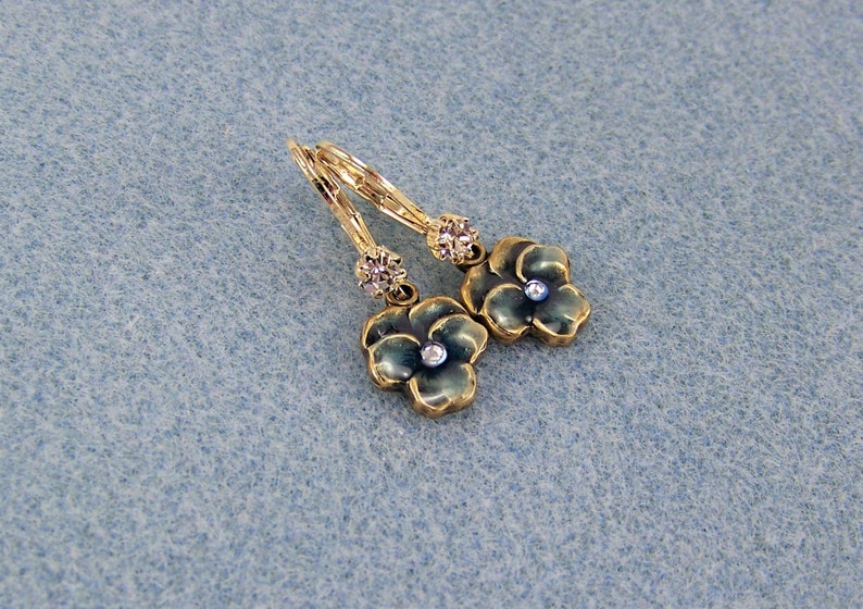 Pansy Earrings Blue Pansies Flower Earrings Enameled Flower Etsy