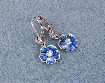 Blue Forget Me Not Earrings, Blue Earrings, Cloisonne Earrings, Blue Flower Earrings, Blue Daisy Earrings, Forget Me Not, Enameled Earrings