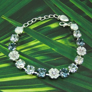 Denim Blue Crystal Bracelet, 8mm Tennis Bracelet, Flower Bracelet, Denim Crystal Bracelet, Crystal Opal Flowers, Austrian Crystal Bracelet image 1