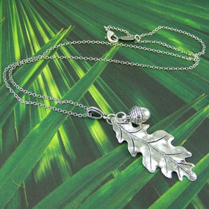 Oak Leaf Necklace, Acorn Necklace, Acorn and Oak Leaf Necklace, Silver Leaf Necklace, Silver Acorn Necklace, Good Luck Necklace, Acorn Leaf image 1