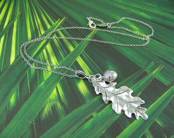 Oak Leaf Necklace, Acorn Necklace, Acorn and Oak Leaf Necklace, Silver Leaf Necklace, Silver Acorn Necklace, Good Luck Necklace, Acorn Leaf