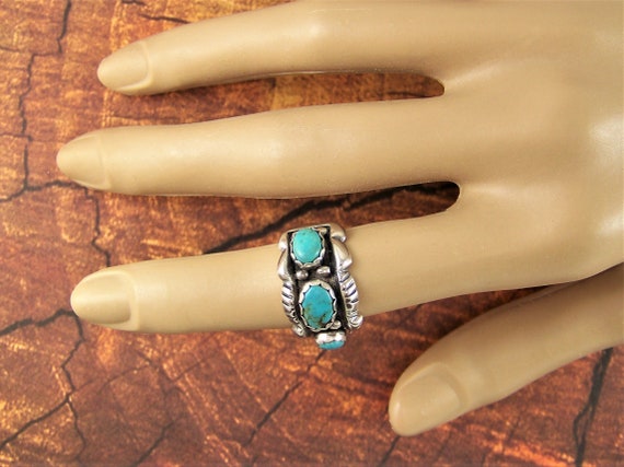 Vintage Turquoise Ring, 925 Sterling Three Stone … - image 3