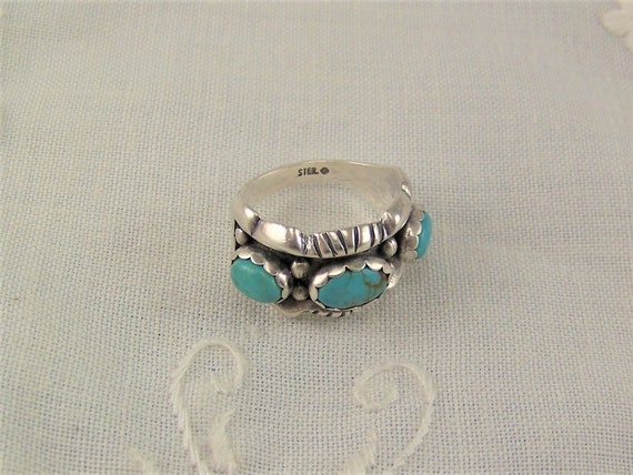Vintage Turquoise Ring, 925 Sterling Three Stone … - image 7