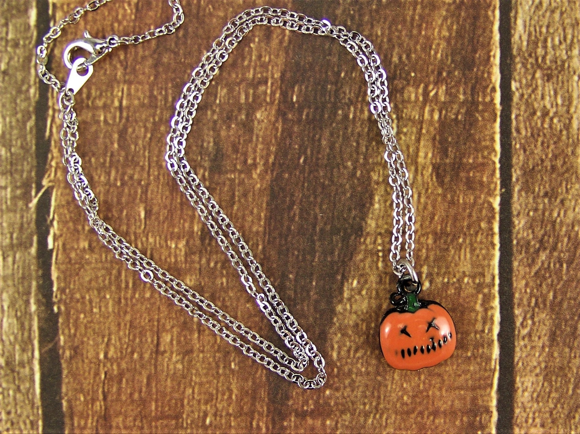 Halloween Necklace Silver Pumpkin Necklace Enameled Etsy