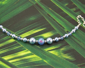 Baby girl bracelet, Blue pearl bracelet, Rose bead bracelet, Baptism bracelet, Infant bracelet, Crystal bracelet, Baby bracelet, Heart Charm