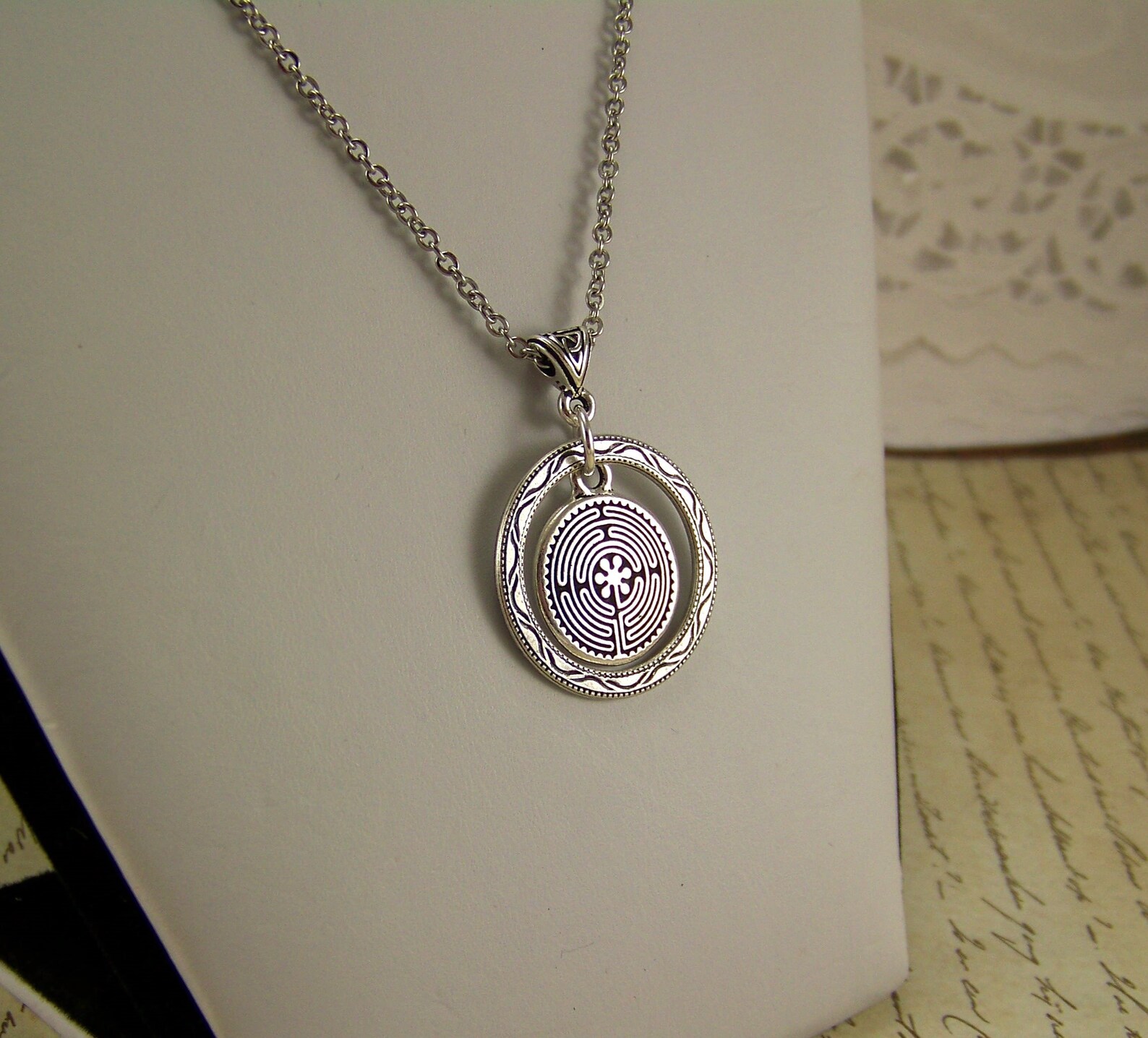 Labyrinth Chain Labyrinth Necklace, Circle of Life Necklace, Ancient Compass Necklace ...