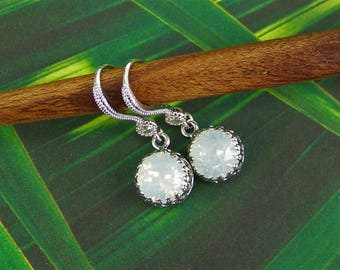 Opal Crystal Earrings, Crystal Opals, Crown Set Opals, October Birthstone, White Opal, Iridescent Opal, Faceted Opal Earring, Opal Crystal