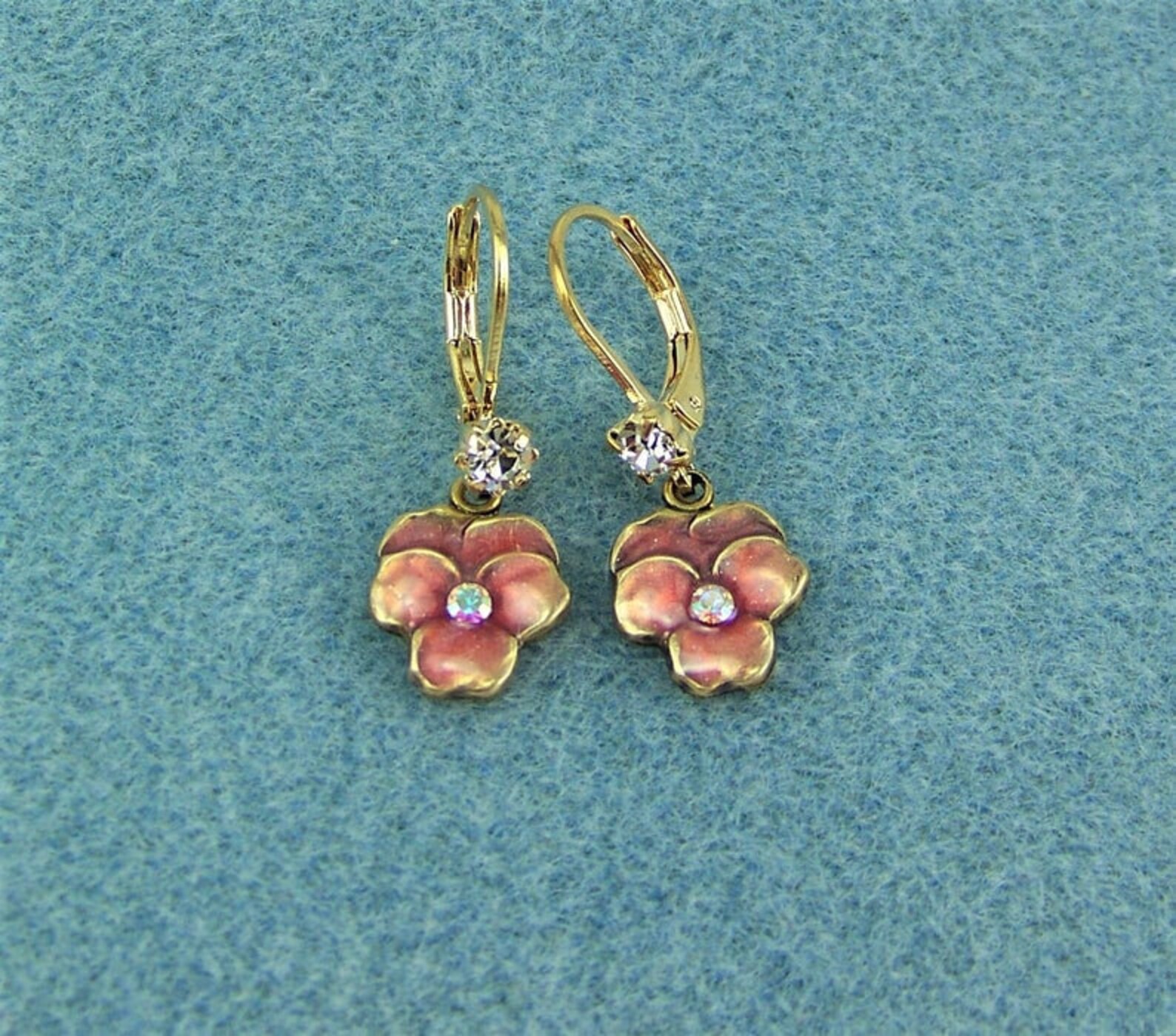 Pansy Earrings Blue Pansies Flower Earrings Enameled Flower Etsy