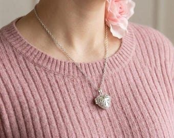 Filigreed Cross Locket, Wish Locket, Keepsake Locket, Heart Locket, Silver Locket, Confirmation,  First Communion Locket