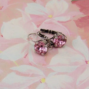 Pink Topaz Earrings, Cup Set Earrings, Light Rose Crystals, Crystal Earrings, Pink Earrings, October Birthstone, Pale Pink CrystalEarrings image 1