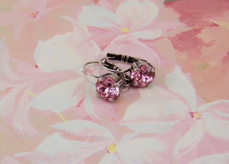 Pink Topaz Earrings, Cup Set Earrings, Light Rose Crystals, Crystal Earrings, Pink Earrings, October Birthstone, Pale Pink CrystalEarrings image 1