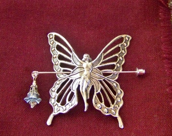 Butterfly pin, Silver fairy pin,Shawl pin, Scarf pin, Sweater pin, Winged fairy pin, Fairy shawl pin, Silver butterfly pin, Butterfly fairy