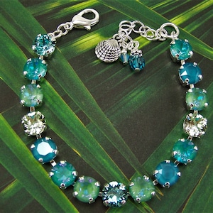 Turquoise Crystal Bracelet, 8mm Tennis Bracelet, Ocean Seaside Bracelet, Austrian Crystal Bracelet, Laguna Delite, Ocean Delite, Seashell