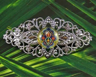 Barrette à cheveux, Barrette à cheveux en filigrane, Barrette en argent, Barrette à médaillon, Barrette à cheveux, Barrette à cheveux française, Accessoire pour cheveux, Filigrane argenté