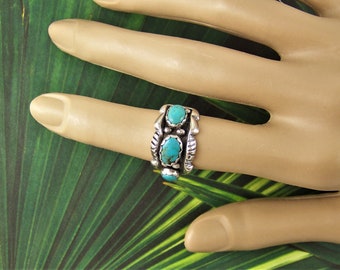 Vintage Turquoise Ring, 925 Sterling Three Stone Turquoise Ring, Western Turquoise Ring, Natural Turquoise Ring, Hallmark 3 Stone Turquoise