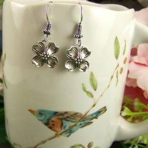Dogwood flower earrings, Silver dogwood flower, Silver flower earrings, Spring earrings, Flower petal earrings, Crown of Thorns
