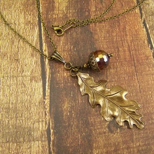Oak Leaf Necklace, Acorn Necklace, Crystal Acorn and Oak Necklace, Bronze Leaf Necklace, Bronze Acorn Necklace, Good Luck Necklace, Oak Leaf