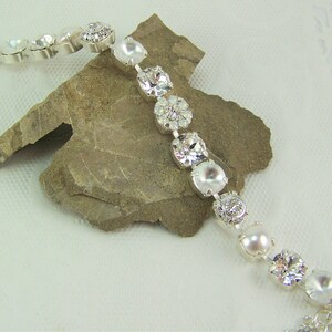 White Crystal Bracelet, White Pearl Bracelet, Crystal Opal, Austrian Crystal Bracelet, White Opal Flower Bridal Jewelry, 8mm Tennis Bracelet zdjęcie 7