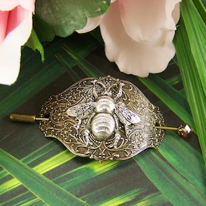 Honeybee Shawl Pin, Scarf Pin, Sweater Pin, Bronze bee Pin, Silver Bee, Bee Stick Pin, Bee Boutonniere, Hair Glide, Silver Honeybee, Bee Pin