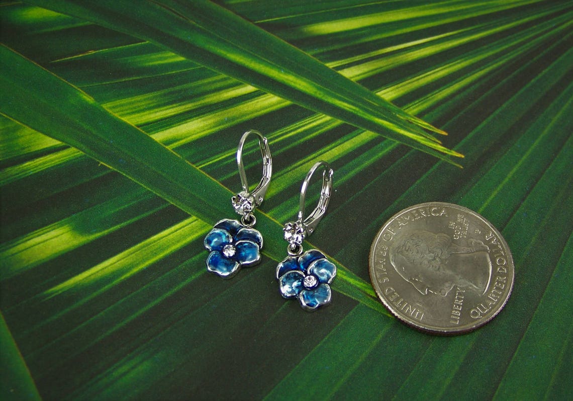 Pansy Earrings Blue Pansy Earrings Crystal Pansies Flower Etsy