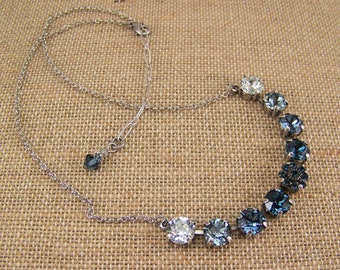 Denim Blue Necklace, Crystal Denim Blue Flower, Austrian Crystal Necklace, Crystal Necklace, Something Blue Necklace, London Blue Necklace