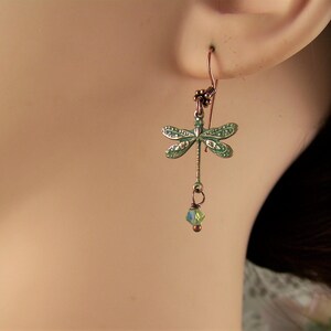 Verdigris Dragonfly Earrings, AB Crystal Dangle Earrings, Dragonfly earrings, Crystal Dragonflies, Damselflies, Copper Verdigris Earrings bild 10