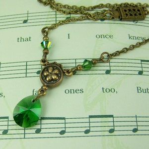 Emerald Teardrop Necklace, Deep Green Crystal, Emerald Necklace, May Birthstone, Moss Green Crystal Necklace, Moss Green Emerald Drop