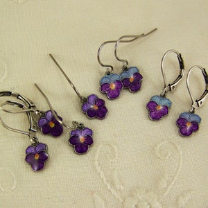 Pansy Earrings, Purple Pansies, Cloisonne Pansy Earrings, Pansy Petal Earrings, Pansy Flower Earrings, Hand Enameled Earrings image 4