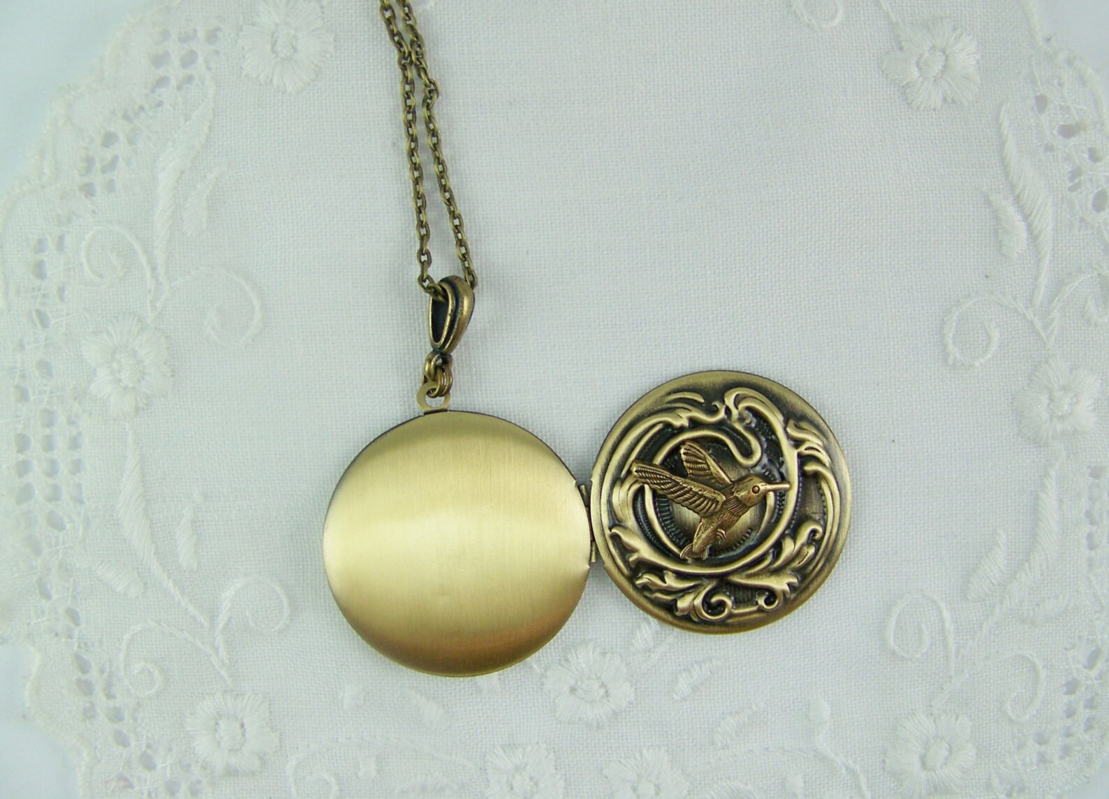 Hummingbird Locket, Embossed Locket, Gold Locket, Bird Locket ...