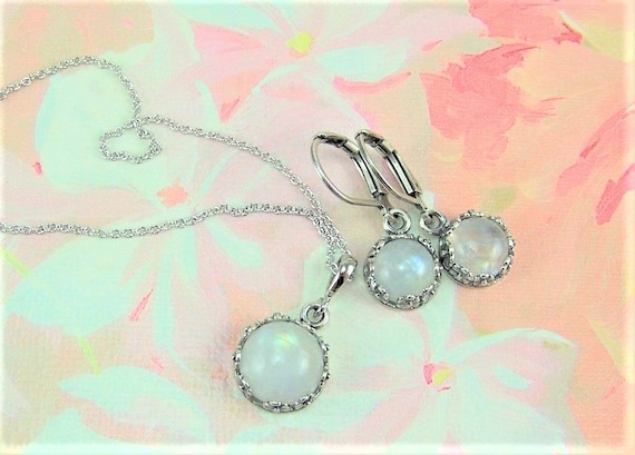Rainbow Moonstone Set, Moonstone Necklace Set, AAA Quality Rainbow Moonstone, Natural Moonstone Necklace, Moonstone Earrings,June Birthstone