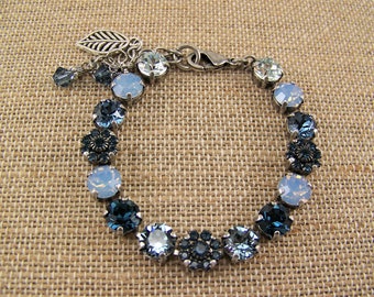 Bracelet en cristal autrichien véritable de 8 mm, bracelet tennis en cristal bleu, bracelet en opale de cristal de fleur de denim