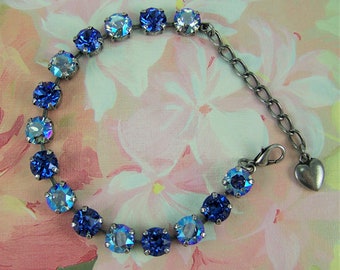 Crystal Sapphire Bracelet, Blue Sapphire Crystals, Tennis Bracelet, Light Blue Sapphire Bracelet, September Birthstone, Blue Sapphire Shade